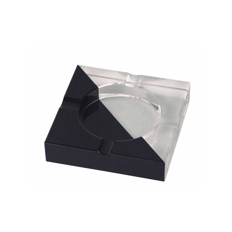 Crystal Cut Glass Ashtray - Black And Glass Diagonal Split